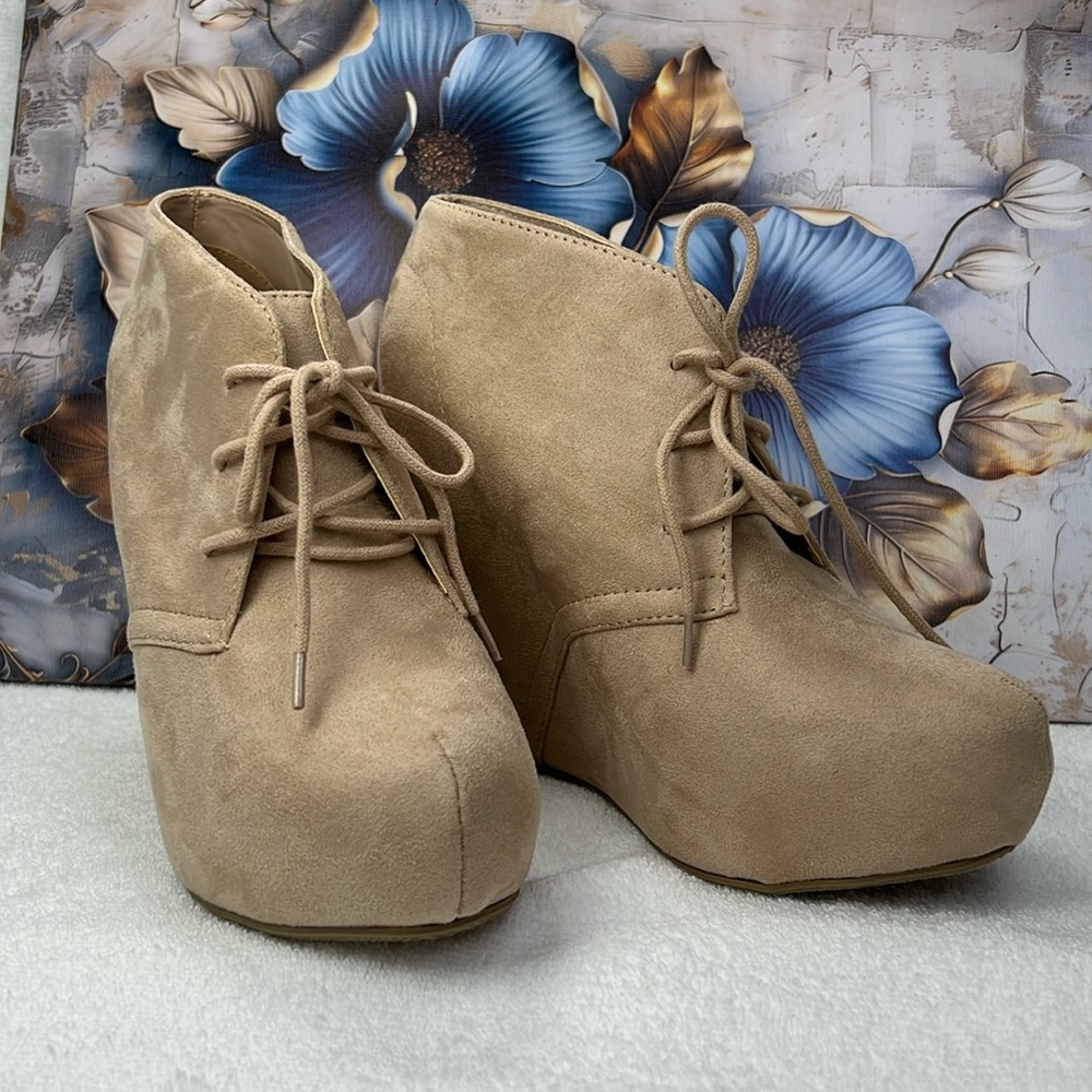 Charlotte Russe, tan wedge booties